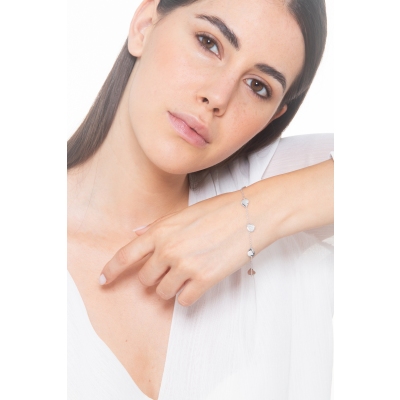 Bracelet en or blanc 18 carats avec 4 gouttes et diamants, 22 cm