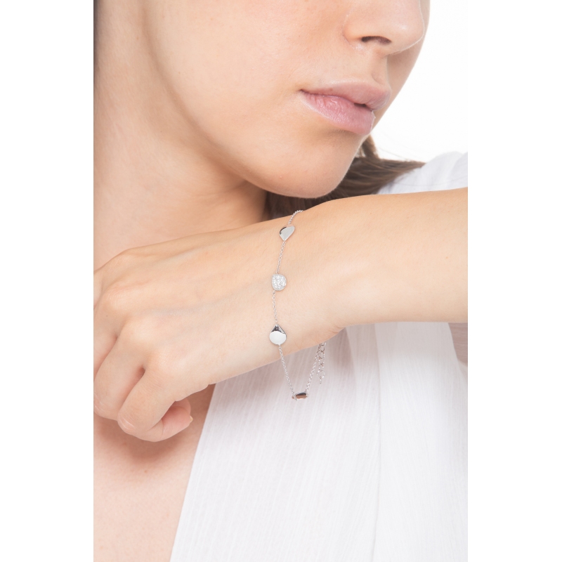 Bracelet en or blanc 18 carats avec 4 gouttes et diamants, 22 cm