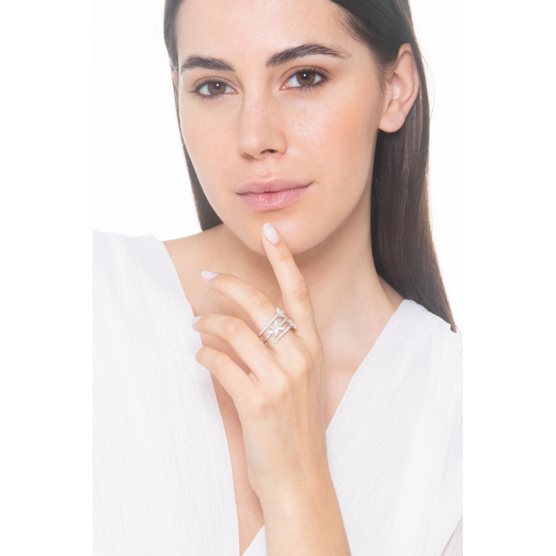 Bague ressort 3 tours en or blanc 18k avec diamants