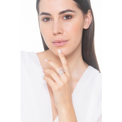 Bague ressort 3 tours en or blanc 18k avec diamants