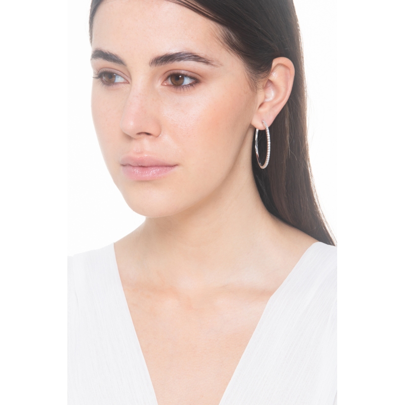 Grandes créoles diamants or blanc 18k  