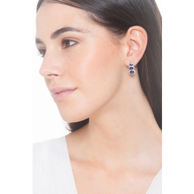 Boucles d'oreilles or blanc 18k avec saphirs ovales et diamants 