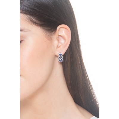 Boucles d'oreilles or blanc 18k avec saphirs ovales et diamants 
