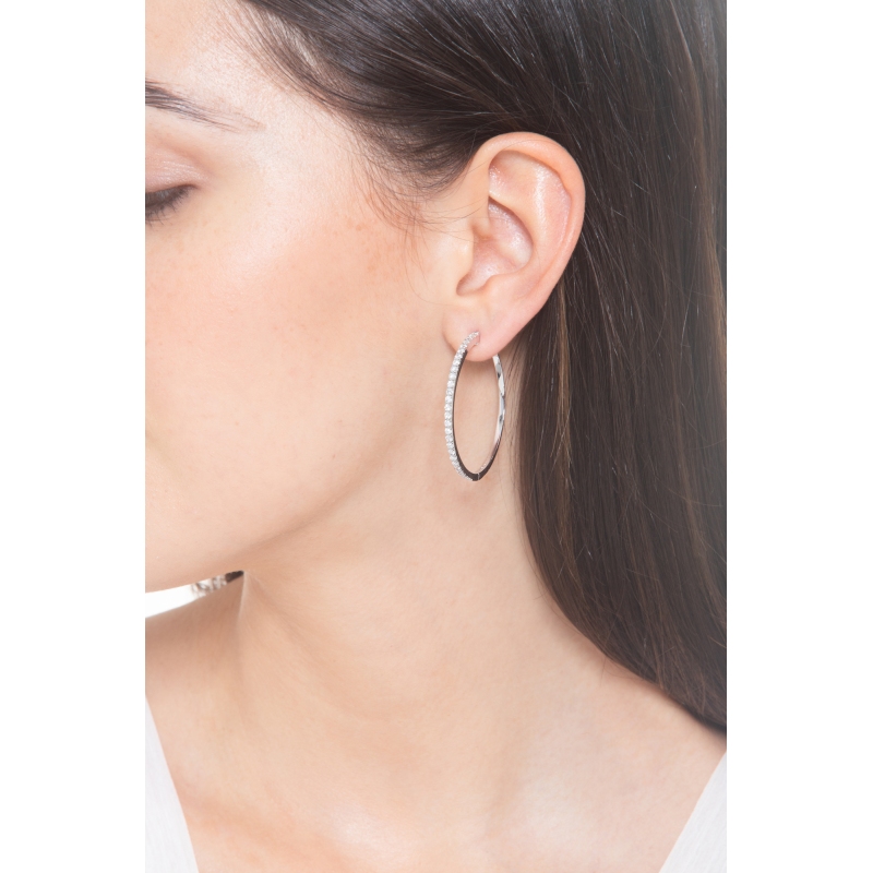 Grandes créoles diamants or blanc 18k  