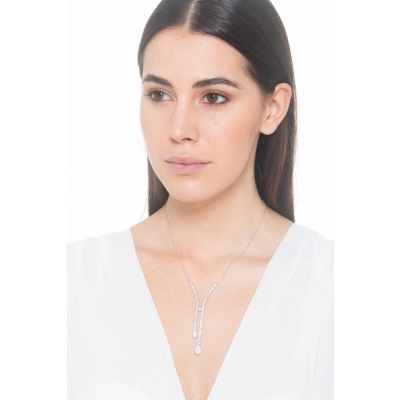 Collier en Y design en or blanc 18k avec rivière de diamants