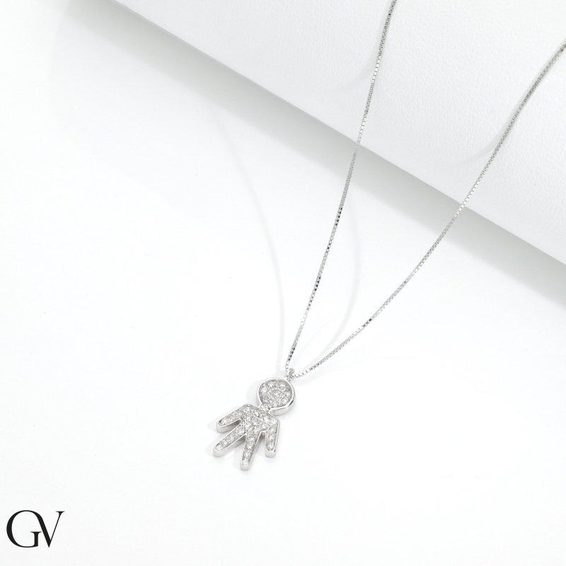 Collier en or blanc 18k avec pendentif enfant 