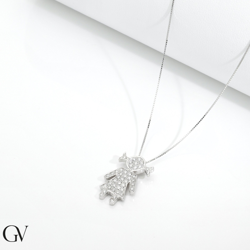 Collier en or blanc 18k avec fille en diamants
