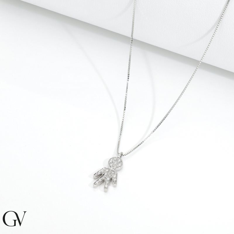 Collier avec pendentif garçon en or blanc 18k en diamants
