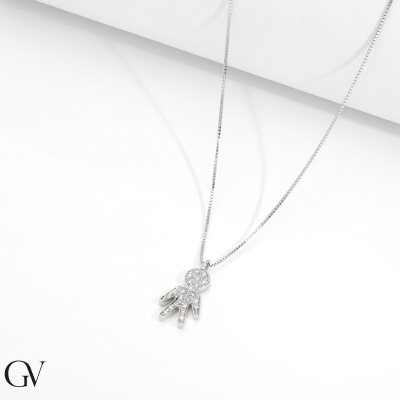 Collier avec pendentif garçon en or blanc 18k en diamants