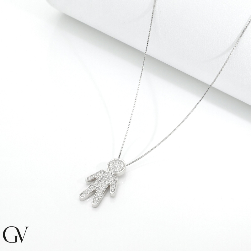 Collier en or blanc 18k avec pendentif garçon en diamants