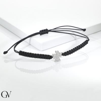 Bracelet avec cordon noir réglable et petit ange