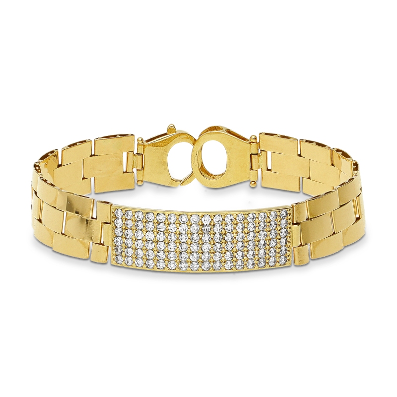 Bracelet homme fantaisie en or jaune 18 carats et zircons