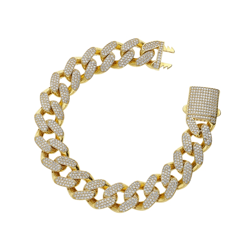 Bracelet homme en or jaune 18K avec zircons