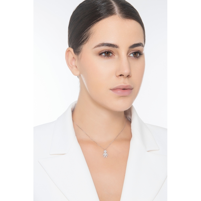 Collier en or blanc 18k avec pendentif enfant 