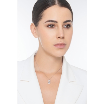Collier en or blanc 18k avec pendentif fille en diamants 