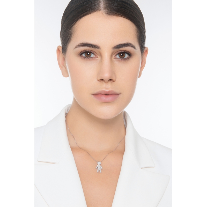 Collier en or blanc 18k avec pendentif garçon en diamants