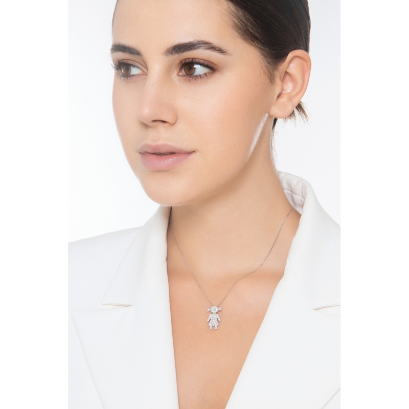 Collier en or blanc 18k avec fille en diamants