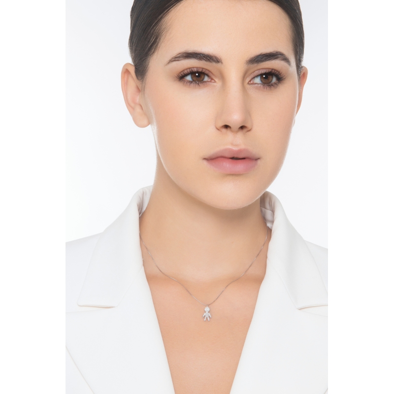 Collier avec pendentif garçon en or blanc 18k en diamants