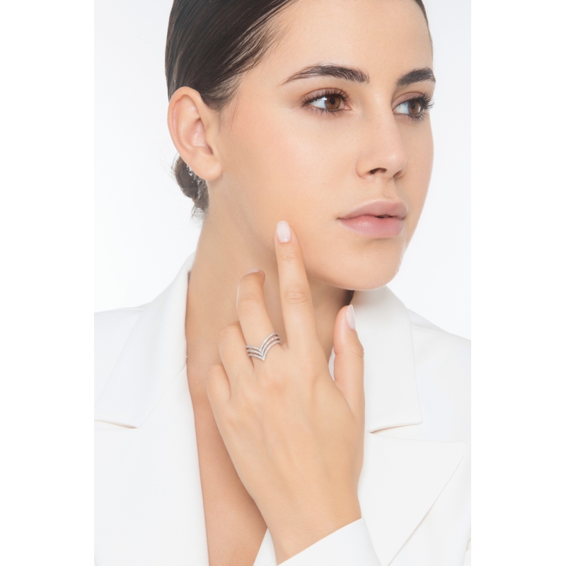 Bague trois rangs en Or Blanc 18k avec Diamants