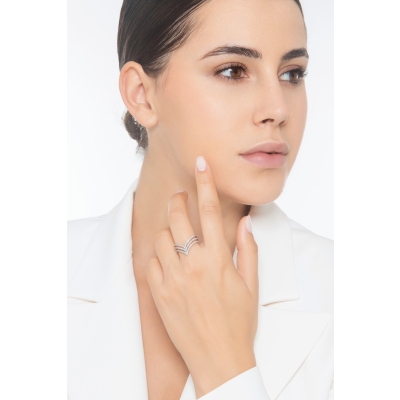 Bague trois rangs en Or Blanc 18k avec Diamants