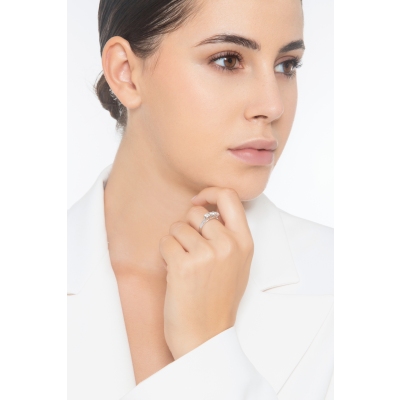 Bague trilogie avec diamants 0.75 ct en or blanc 18k