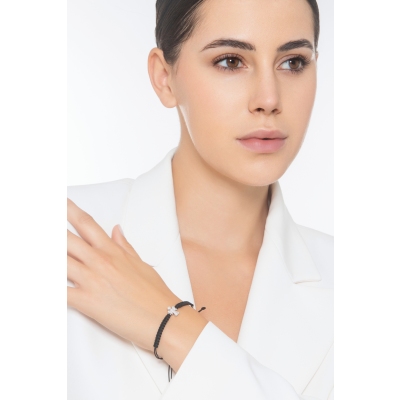 Bracelet avec cordon noir réglable et petit ange