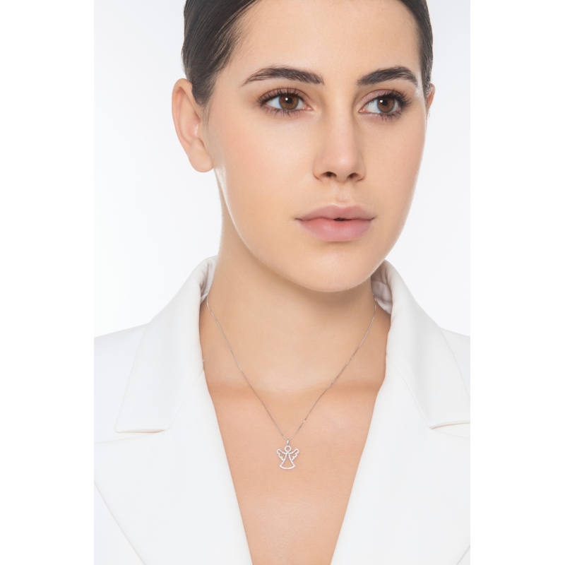 Collier en or blanc 18 carats avec pendentif ange en diamants 