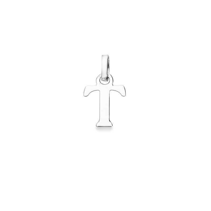 Pendentif avec lettre initiale T en majuscule en or blanc 18K