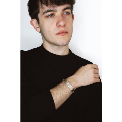 Bracelet homme fantaisie en or jaune 18 carats et zircons