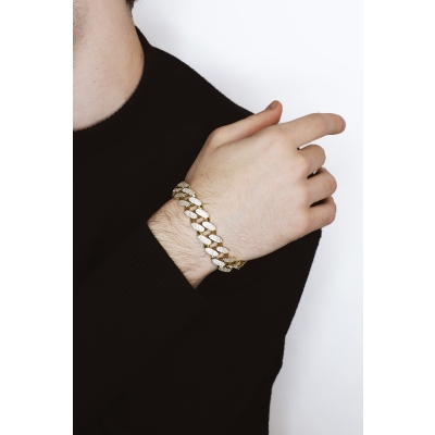 Bracelet homme en or jaune 18K avec zircons