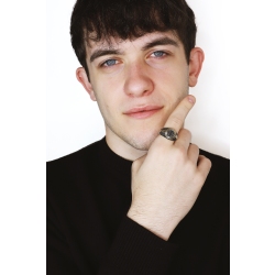 Bague Homme en Or Jaune 18k avec Zircones Noires 2