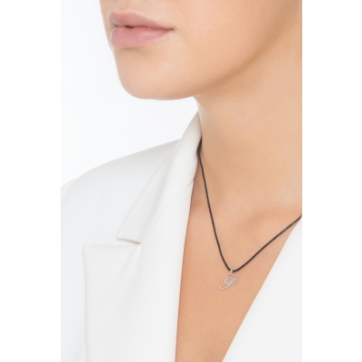 Pendentif avec la lettre S en initiale cursive en or blanc 18k