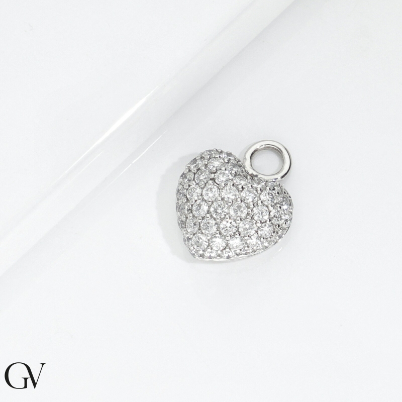 Pendentif cœur bombé pavé en or blanc 18 ct avec diamants