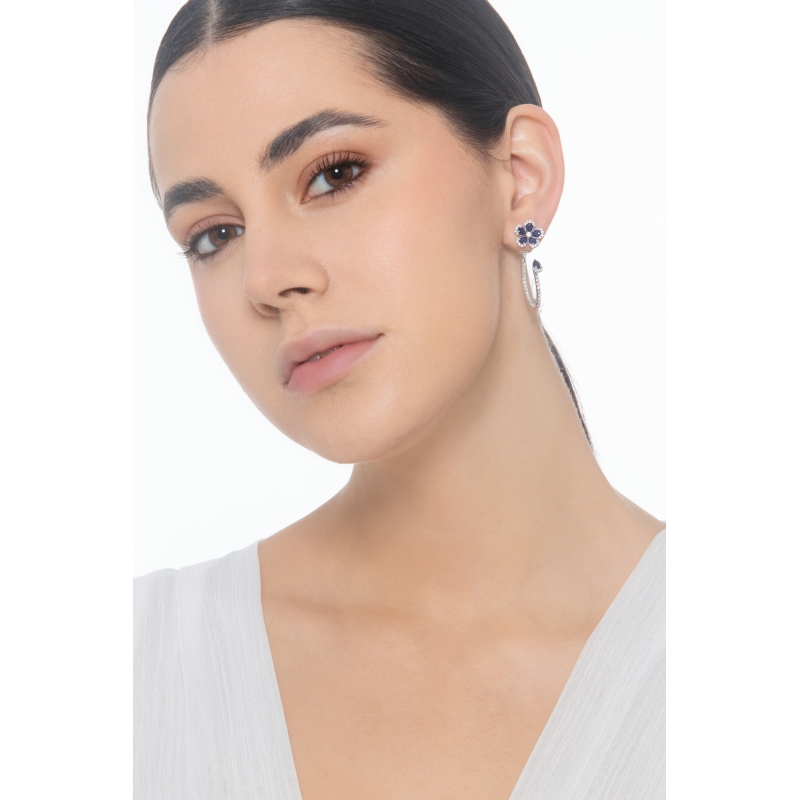 Boucles d'oreilles saphir bleu et diamant