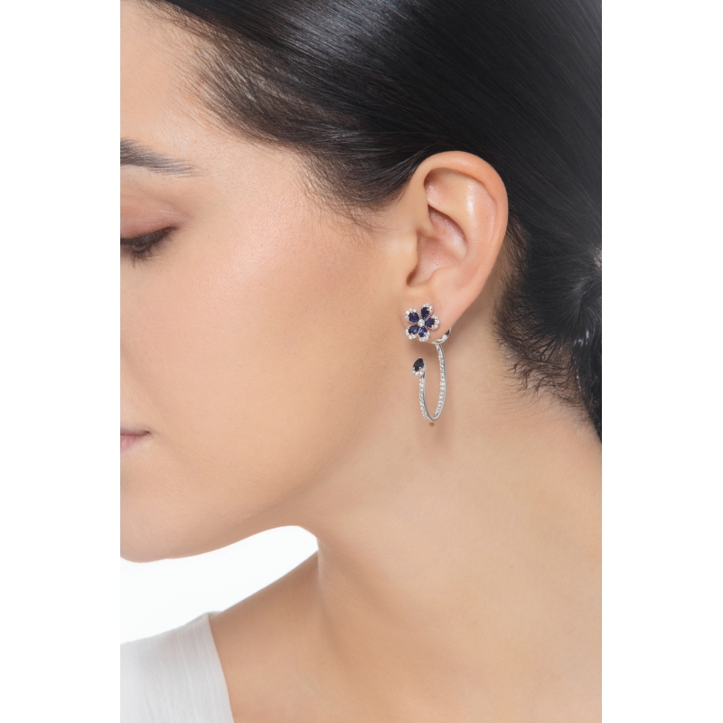 Boucles d'oreilles saphir bleu et diamant