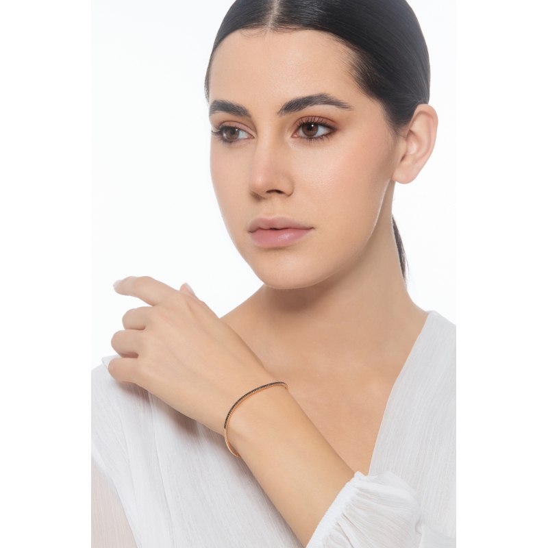 Bracelet homme semi-rigide en or rose 18k avec diamants noirs