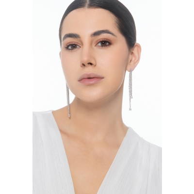 Boucles d'oreilles pendantes en or blanc 18 carats es diamants taille poire GIA