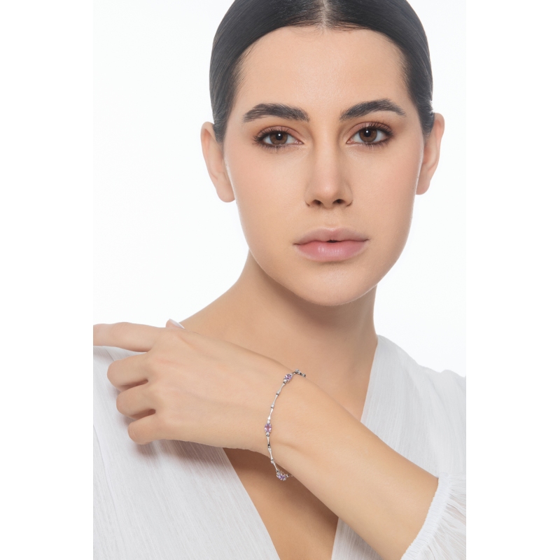 Bracelet en or blanc 18k avec améthystes et diamants