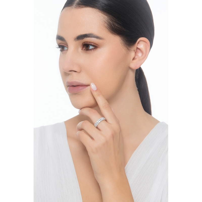 Bague éternité 2 rangées de diamants en or blanc 18 ct