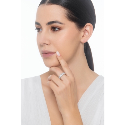 Bague éternité 2 rangées de diamants en or blanc 18 ct