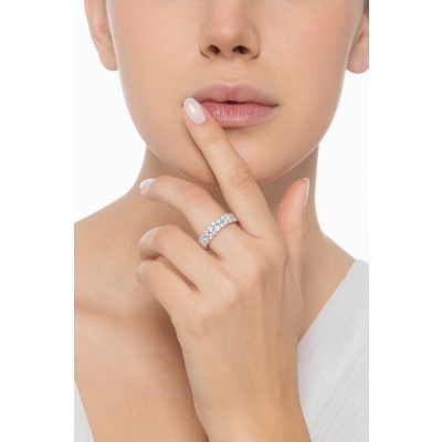 Bague éternité 2 rangées de diamants en or blanc 18 ct