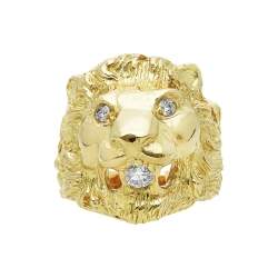 Bague tête de lion en or jaune avec zircons 2