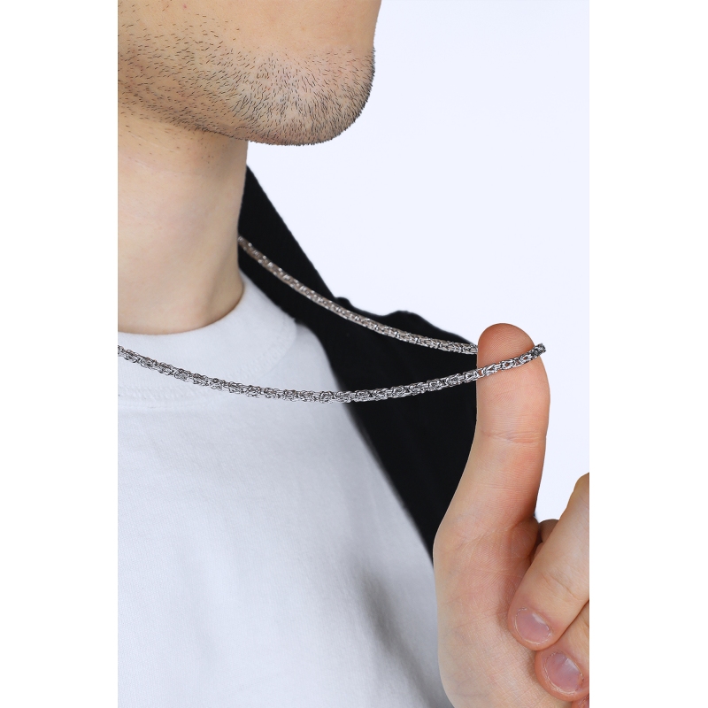 Collier en or blanc 18k à maille byzantine cm 60