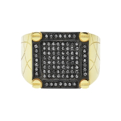 Bague Homme en Or Jaune 750 avec Zircones Noires 2