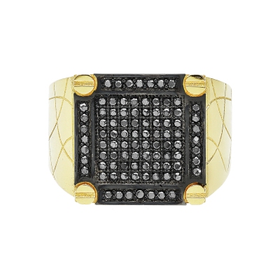 Bague Homme en Or Jaune 750 avec Zircones Noires
