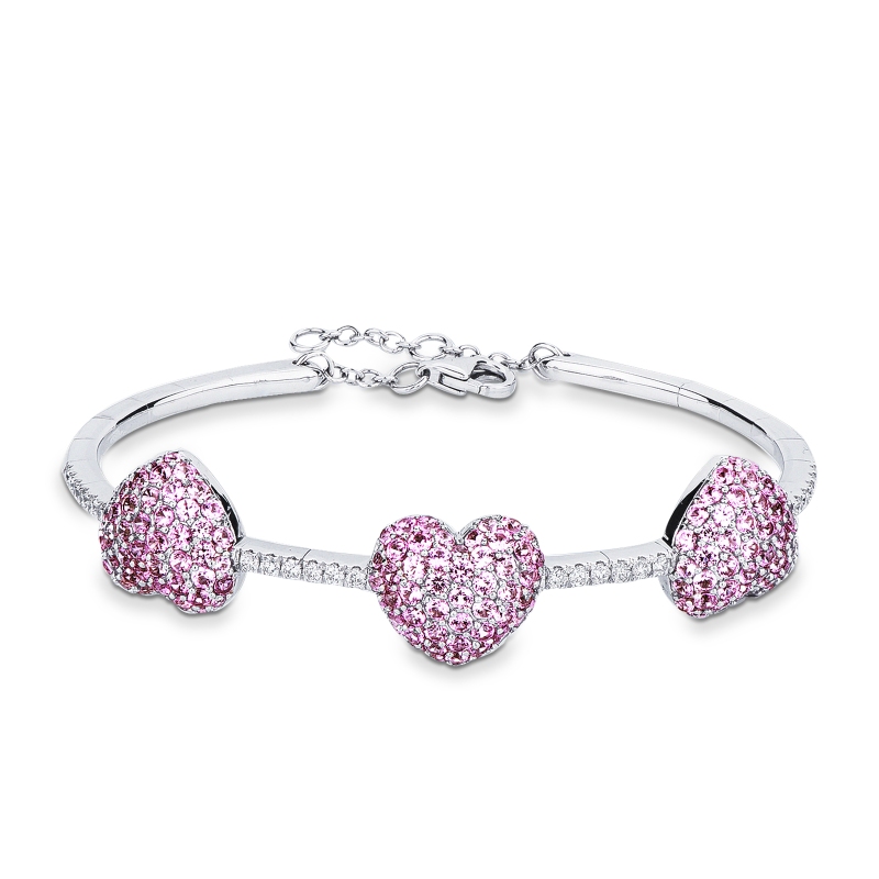 Bracelet en or blanc et diamants avec saphirs roses