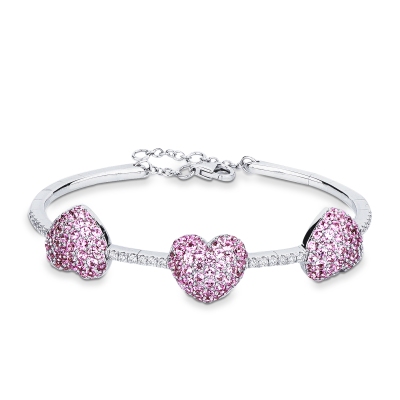 Bracelet en or blanc et diamants avec saphirs roses