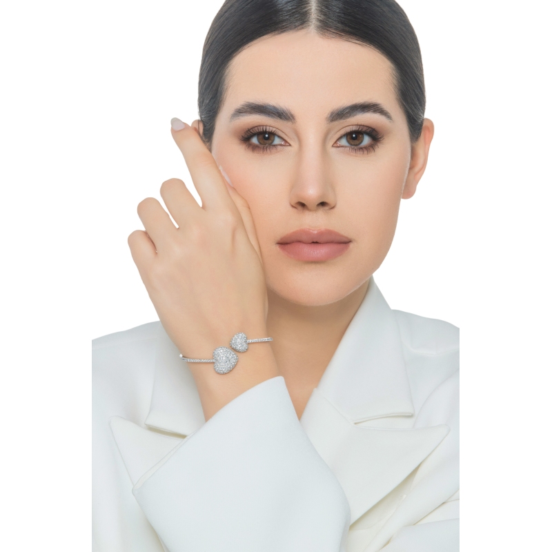 Bracelet TOI ET MOI or blanc avec deux cœurs en diamant