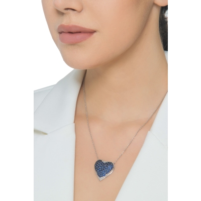 Collier en or blanc 18k  pavé et saphirs bleus