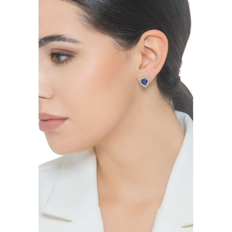 Boucles d’oreilles en or blanc 18k avec saphir bleu